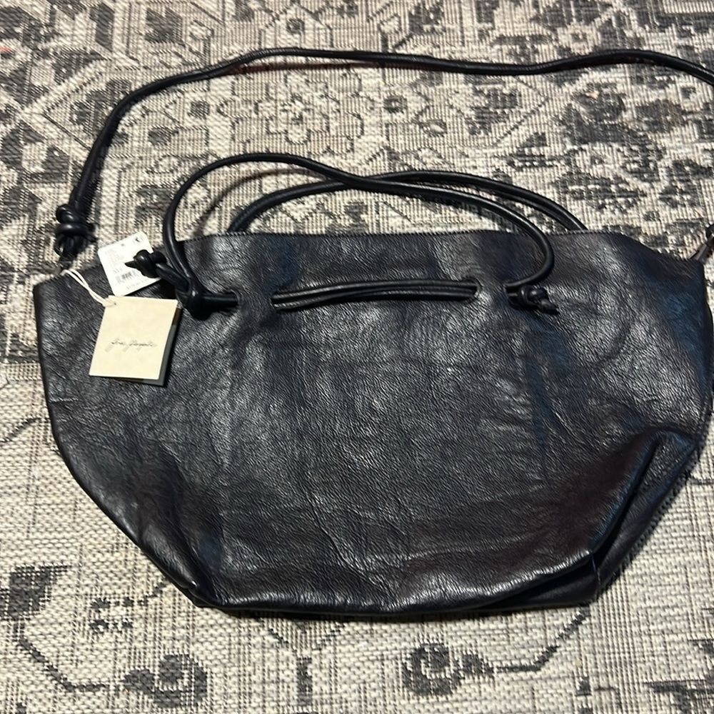 Free People Black Leather Drawstring Head Over Heels Tote - Picture 4 of 6